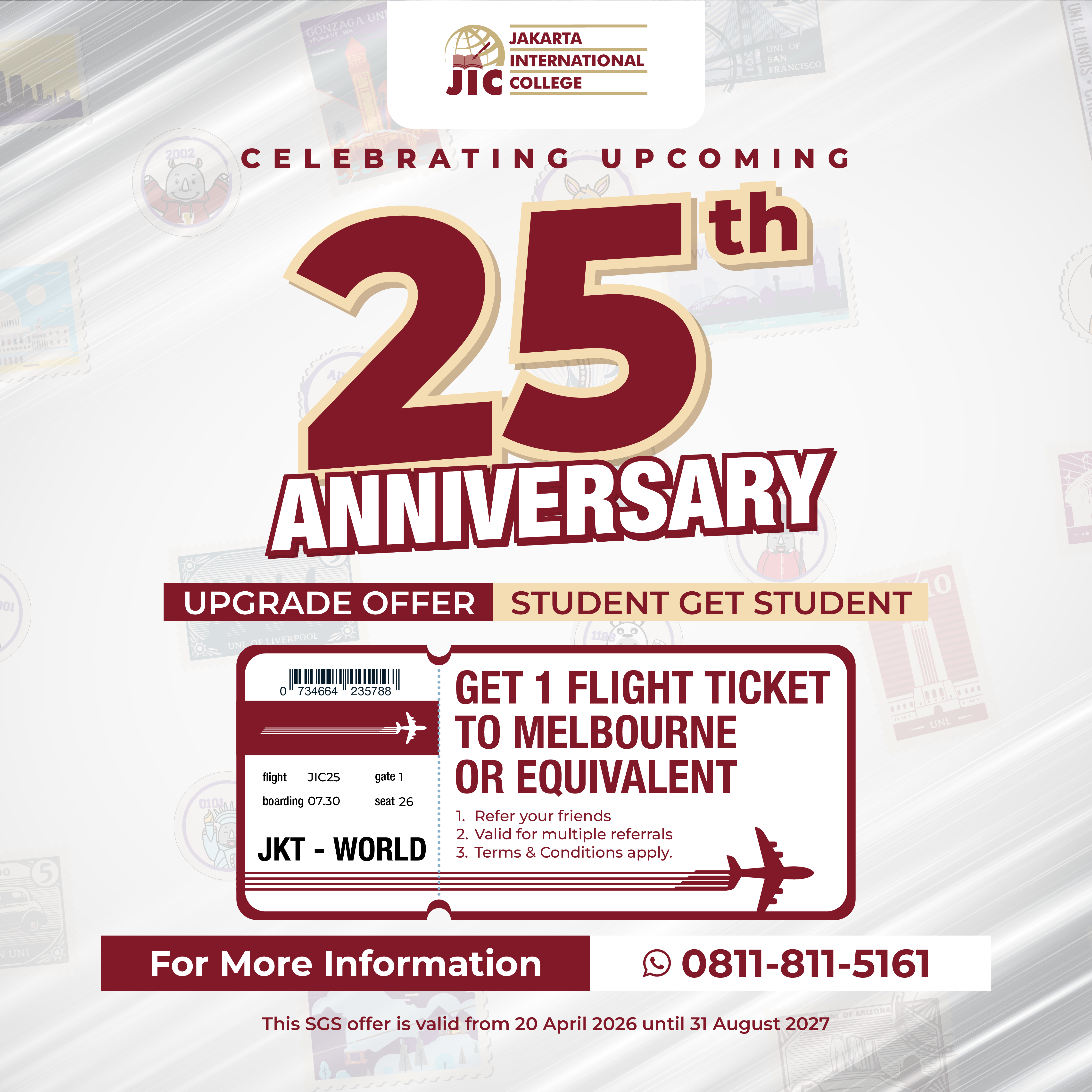 Refer a Friend, Get a Free Flight to Melbourne — JIC's 25th Anniversary Promo